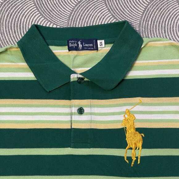 Vtg Polo Ralph Lauren Big Pony Striped Rugby Shirt Full Sleeves USA Made Men 5X - Picture 3 of 11